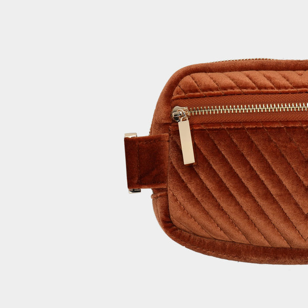 Aerin Velvet Quilted Belt Bag - Rust