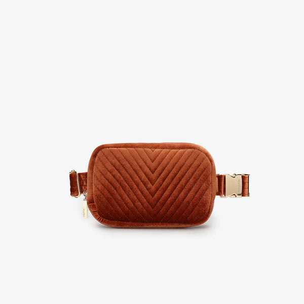 Aerin Velvet Quilted Belt Bag - Rust