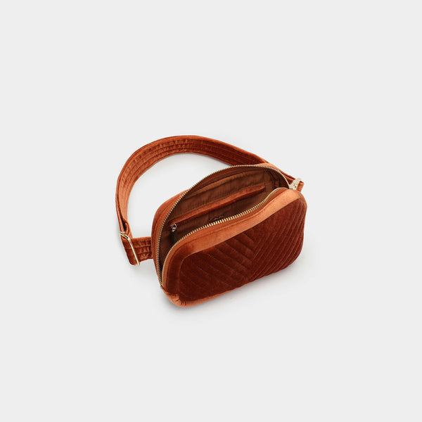 Aerin Velvet Quilted Belt Bag - Rust