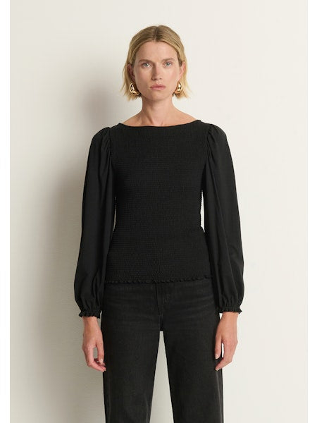 Aidan Smocked Blouse - Jet Black