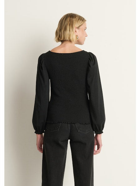Aidan Smocked Blouse - Jet Black