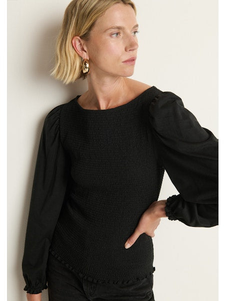 Aidan Smocked Blouse - Jet Black