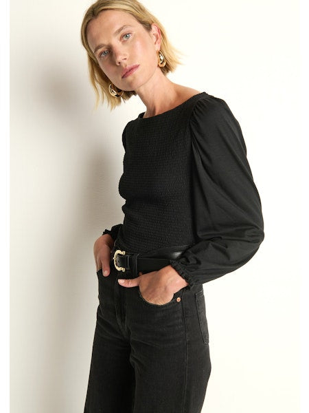 Aidan Smocked Blouse - Jet Black