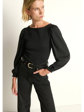 Aidan Smocked Blouse - Jet Black
