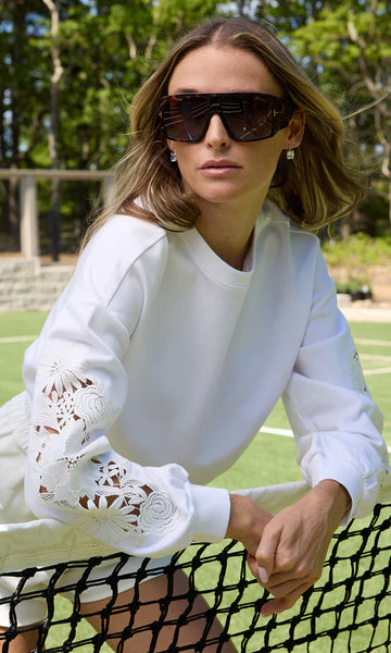 Arabella Lace Combo Sweatshirt - White