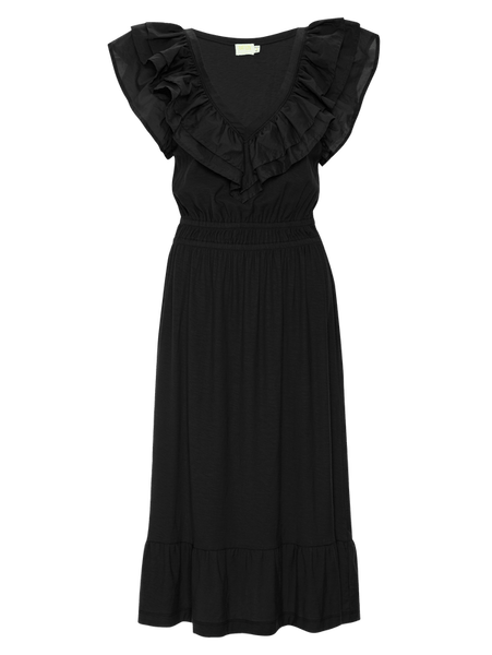 Aria Contrast Ruffle Midi Dress - Jet Black