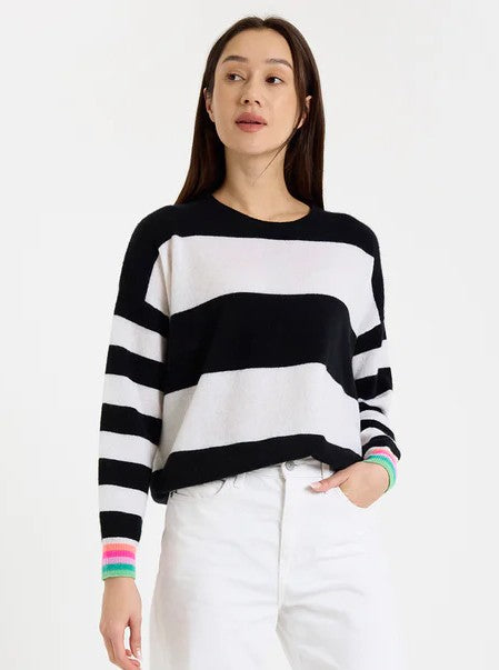 Molly Stripe Crewneck - Black/Organic White