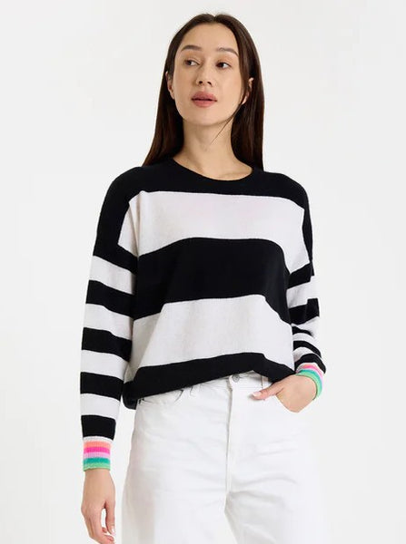 Molly Stripe Crewneck - Black/Organic White