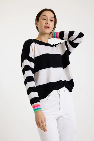 Molly Stripe Crewneck - Black/Organic White
