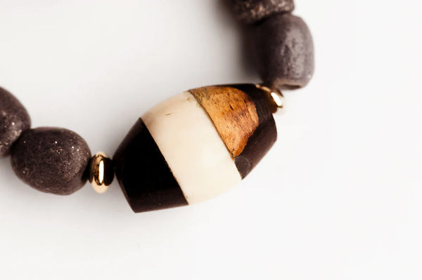 Shauni African Bead Bracelet - Stripe/Grey