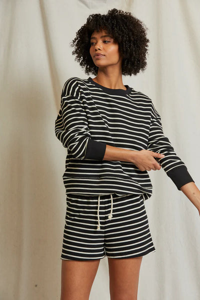 Tyler French Terry Sweatshirt - Black/Natural Stripe