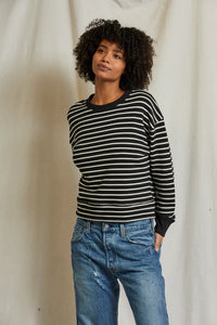 Tyler French Terry Sweatshirt - Black/Natural Stripe