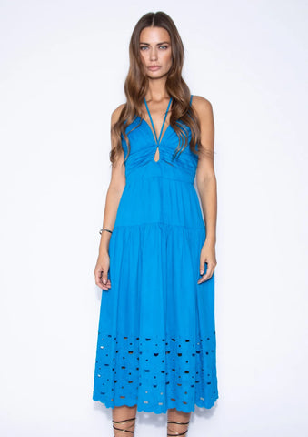 Hedy Embroidered Midi Dress - Azure