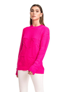 Oversized Cable Stars Sweater - Raspberry