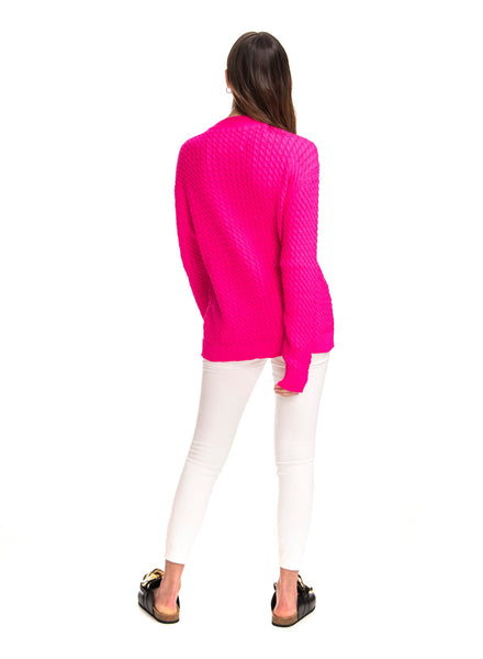 Oversized Cable Stars Sweater - Raspberry