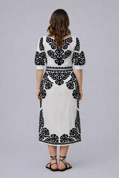 Floria Midi Dress - Black/White