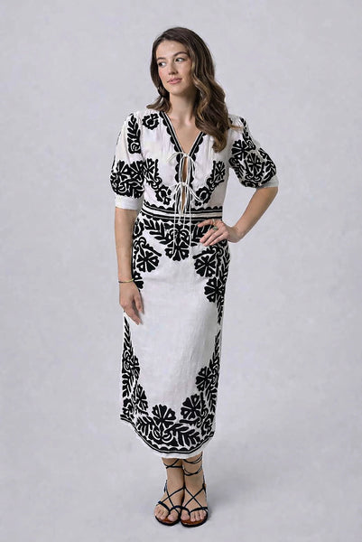 Floria Midi Dress - Black/White