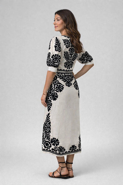 Floria Midi Dress - Black/White