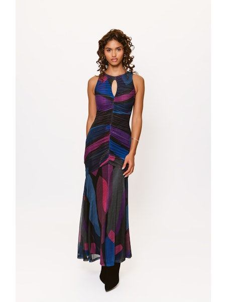 Julia Key Hole Maxi Dress - Black Multi Kaleidoscopes
