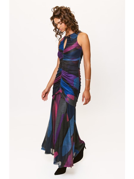 Julia Key Hole Maxi Dress - Black Multi Kaleidoscopes