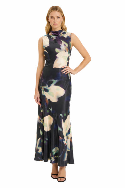 Floral Cowl Neck Maxi Dress - Black/Cream Multi