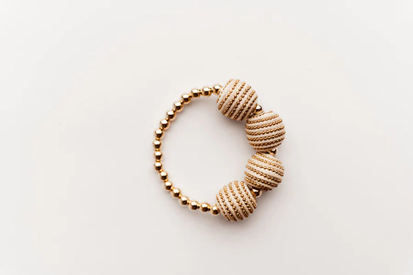 Mila Large Beaded Bracelet - Cream/Gold