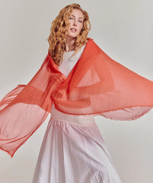Essential Silk-Modal Crinkle Wrap - Fiesta Orange