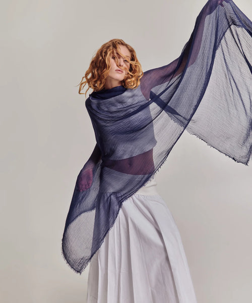 Essential Silk-Modal Crinkle Wrap - Navy