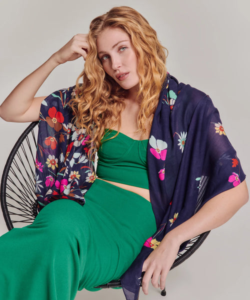 Falling Flowers Wrap - Navy