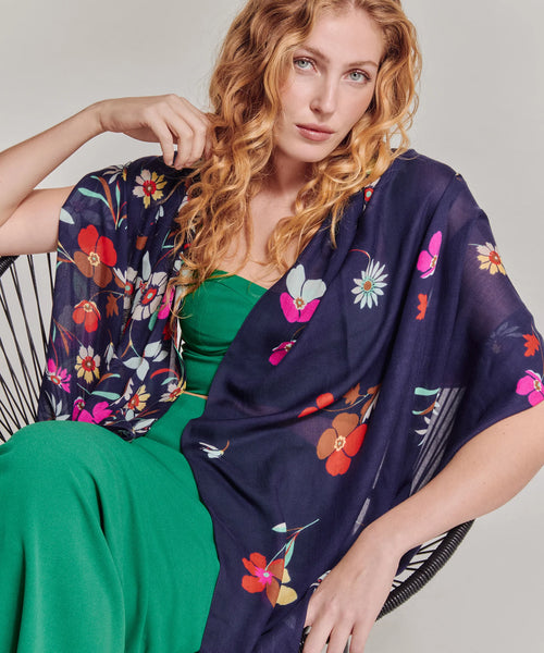 Falling Flowers Wrap - Navy