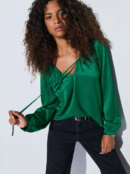 Ellie Tie Front Top -Forest