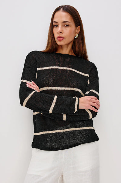 Evangeline Sweater - Black Linen Stripe