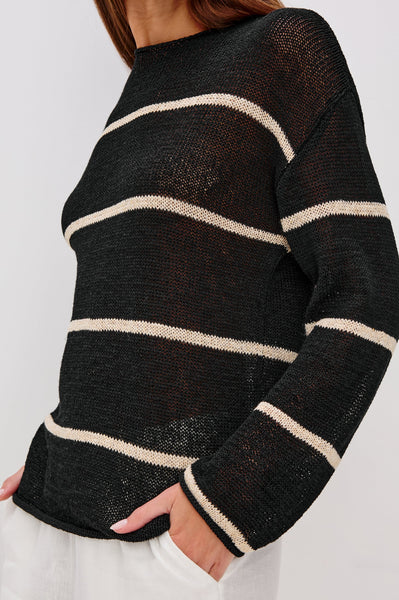 Evangeline Sweater - Black Linen Stripe