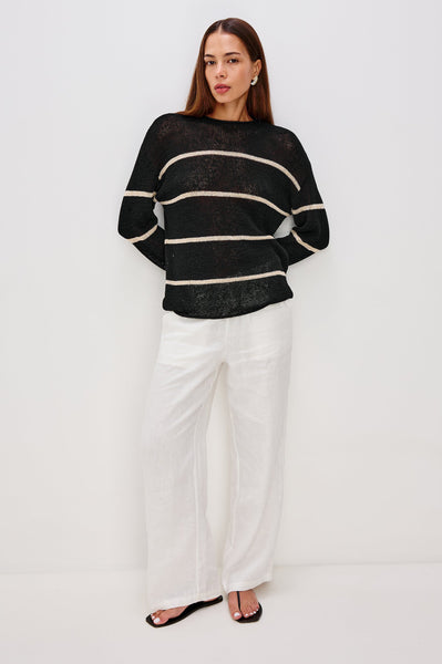 Evangeline Sweater - Black Linen Stripe