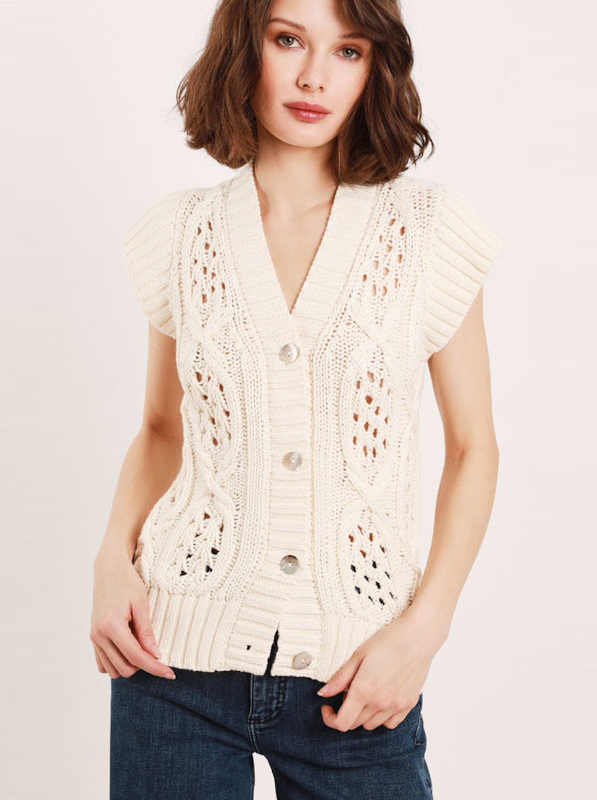 Elena Aran Cardigan Vest - Winter White