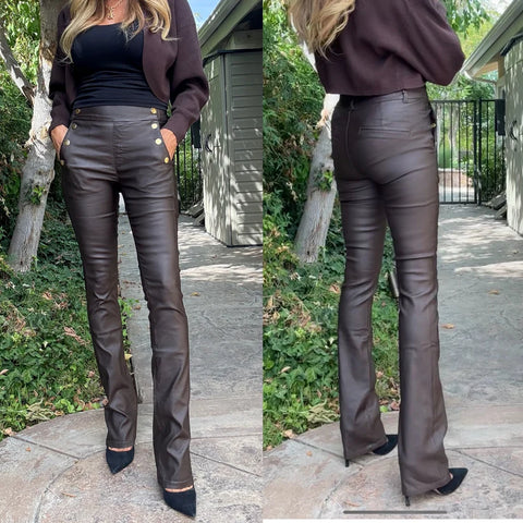 Ellen Pant - Brown Vegan Leather