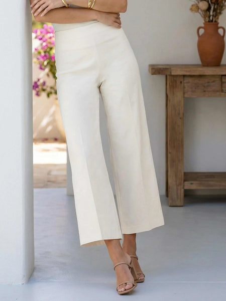 Wide Leg Cropped Pants - Off White