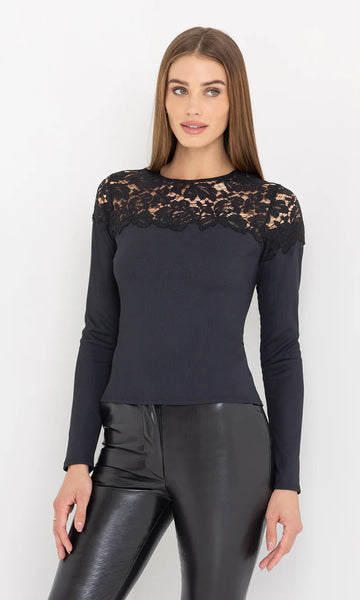 Ona Lace Combo Top - Black