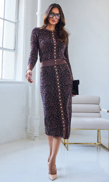 Primrose Jacquard Midi Skirt - Brown/Black