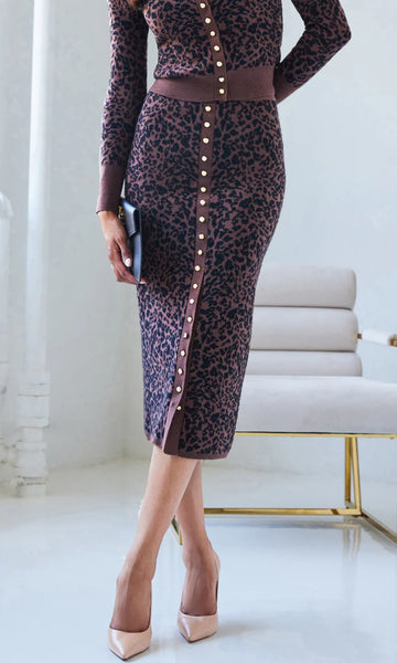 Primrose Jacquard Midi Skirt - Brown/Black