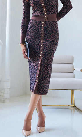 Primrose Jacquard Midi Skirt - Brown/Black