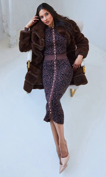 Primrose Jacquard Midi Skirt - Brown/Black