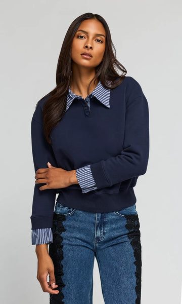 Hallie Combo Sweatshirt - Midnight Navy/Stripe