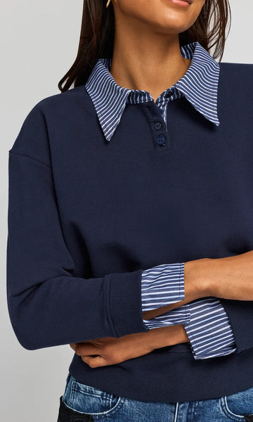 Hallie Combo Sweatshirt - Midnight Navy/Stripe