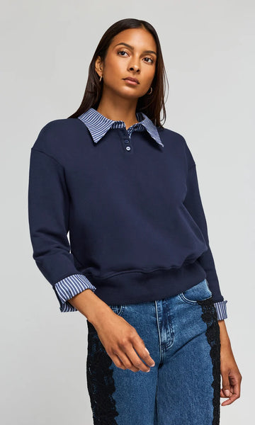 Hallie Combo Sweatshirt - Midnight Navy/Stripe