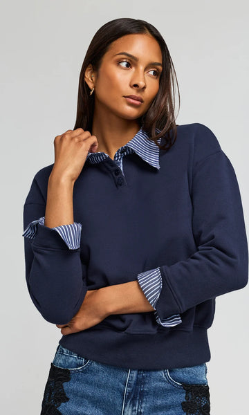 Hallie Combo Sweatshirt - Midnight Navy/Stripe