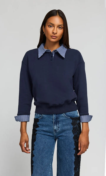 Hallie Combo Sweatshirt - Midnight Navy/Stripe