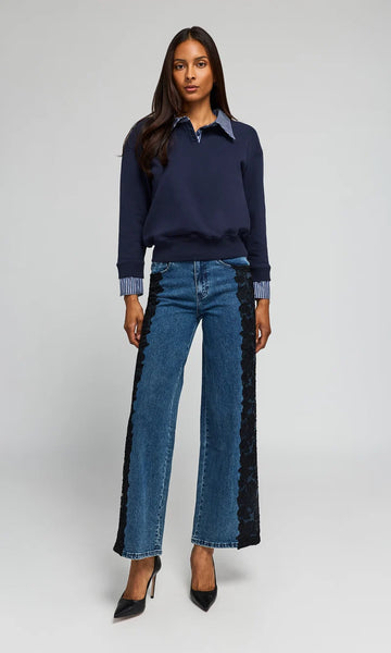 Hallie Combo Sweatshirt - Midnight Navy/Stripe