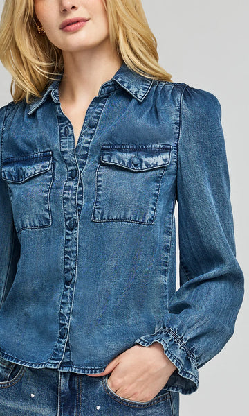 Priya Denim Blouse - Vintage Medium Blue