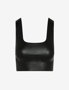 Faux Leather Square Neck Crop Top - Black
